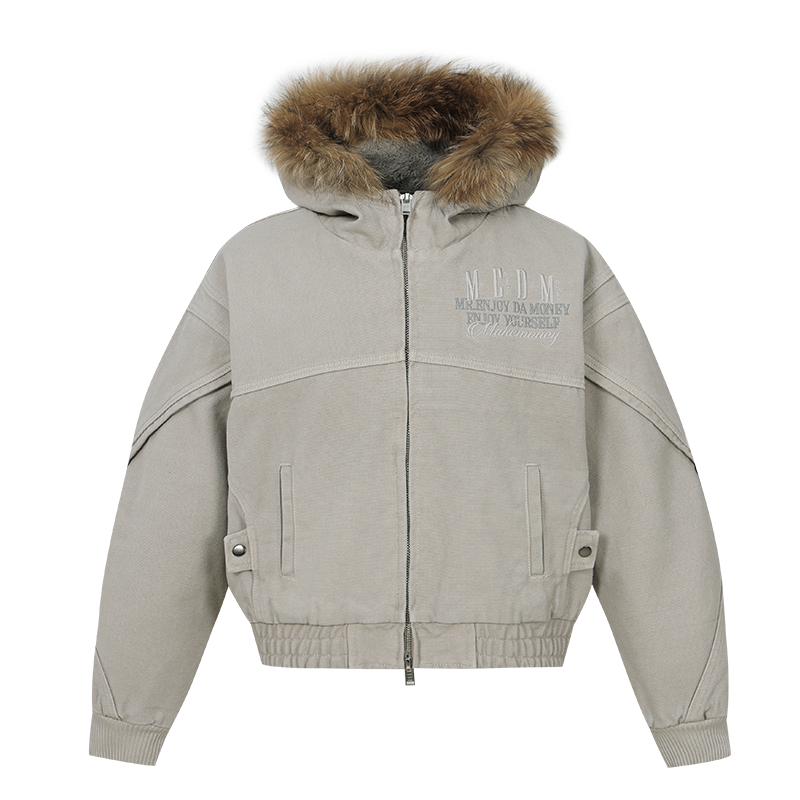 MEDM Removable Fur-Hooded Washed Work Jacket | Face 3 Face