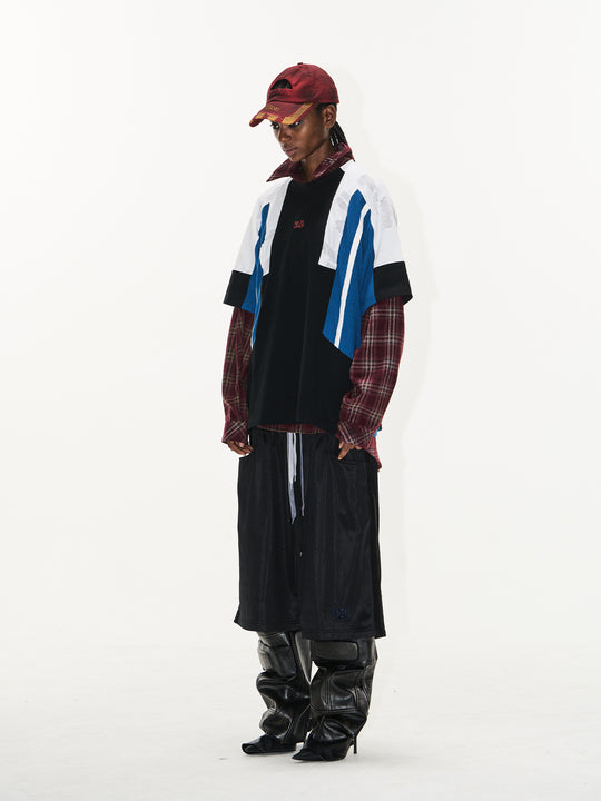 BLIND NO PLAN Colorblocked Textured Embroidery Tee | Face 3 Face