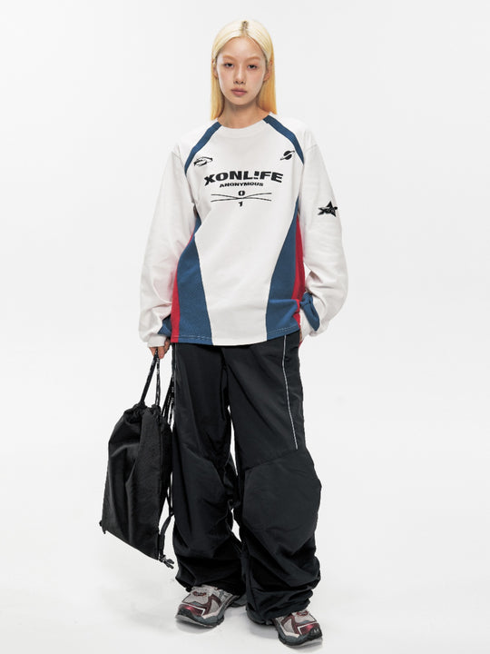 XONLIFE Contrast Color Letter Print Long Sleeved Soccer Jersey Tee | Face 3 Face