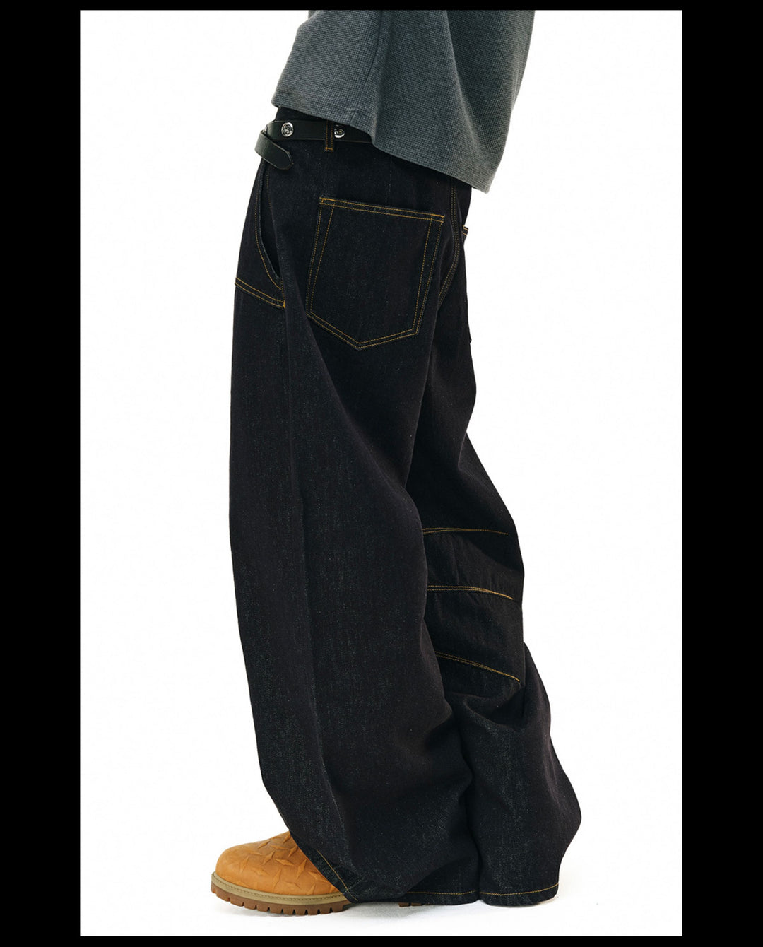 NOVACAM Yellow Stitch Baggy Jeans | Face 3 Face