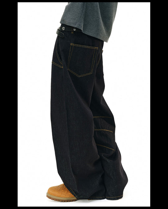 NOVACAM Yellow Stitch Baggy Jeans | Face 3 Face