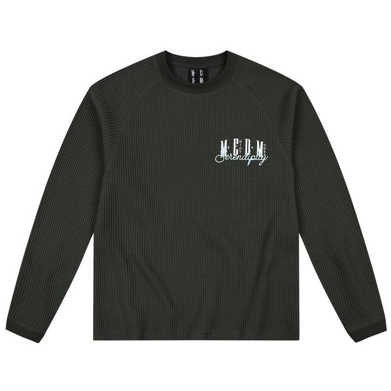 MEDM Logo Embroidered Print Waffle Long Sleeve Tee | Face 3 Face