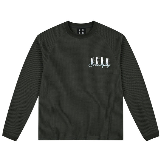 MEDM Logo Embroidered Print Waffle Long Sleeve Tee | Face 3 Face