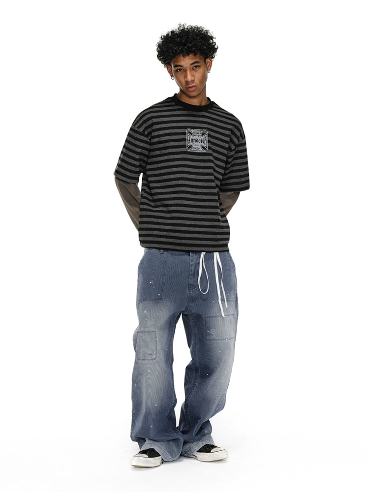 ANTIDOTE Cross Slogan Striped Layered Long Sleeve Tee | Face 3 Face