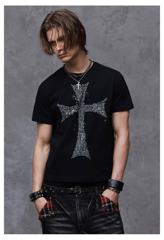 ANTIDOTE Faded Cross and Wings Print Short Sleeve Tee