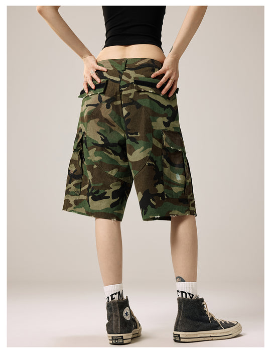 Remedy Paint Stained Camouflage Work Cargo Shorts | Face 3 Face