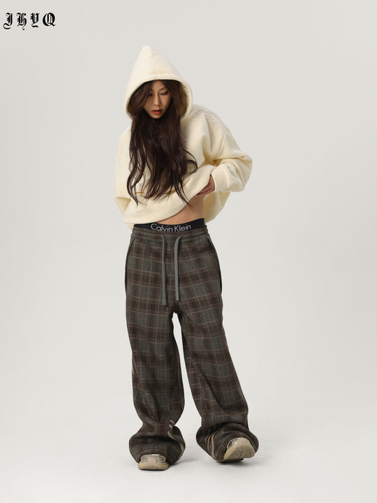 JHYQ Sports Plaid Striped Paratrooper Pants