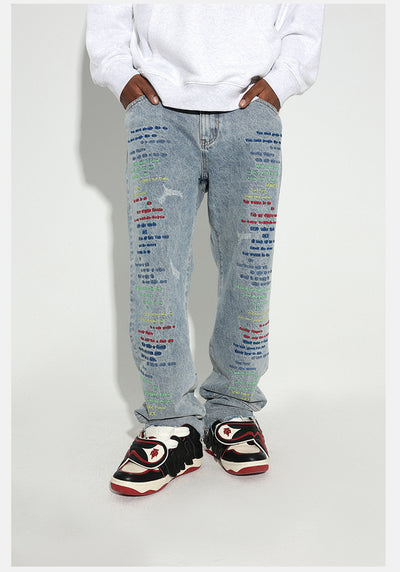 DICETINY Colorful Embroidered Washed Jeans | Face 3 Face