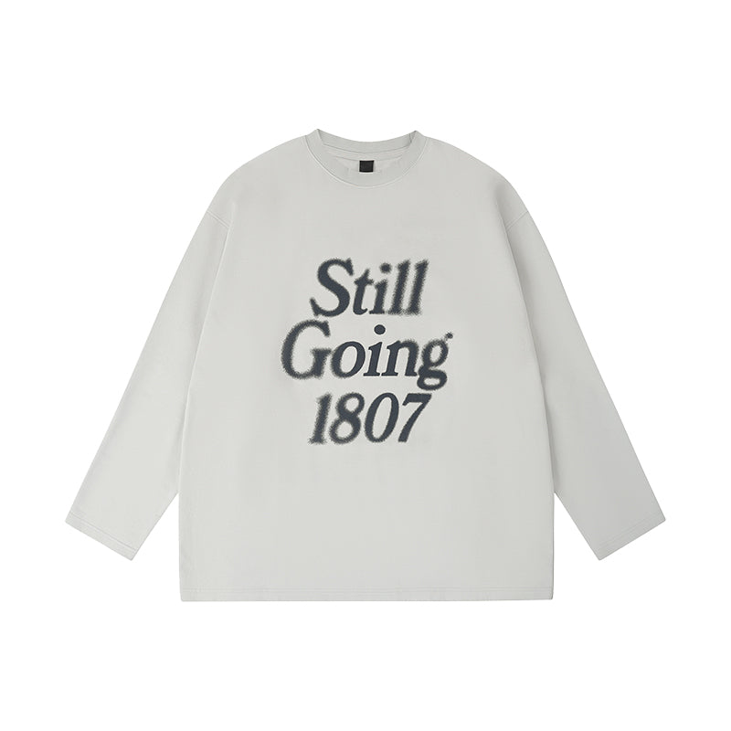 1807 Blurred Logo Print Distressed Long Sleeve Tee | Face 3 Face