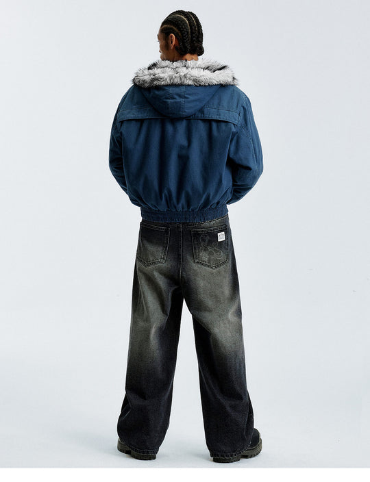 MEDM Fur Lined Washed Work Hooded Jacket | Face 3 Face