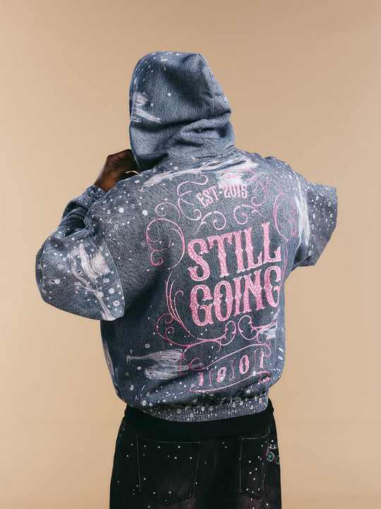 1807 Swarovski Crystal Diamond Denim Zip Up Hoodie | Face 3 Face