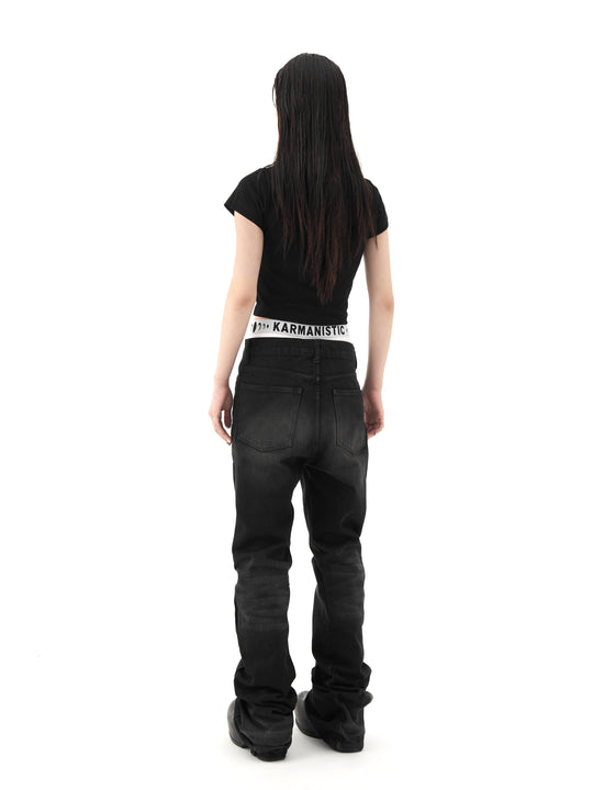 KARMANISTIC Rivet Zipper Fly Washed Flared Jeans | Face 3 Face
