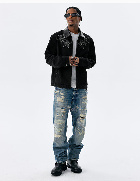 MEDM Star Studded Leather Patch Detroit Jacket | Face 3 Face