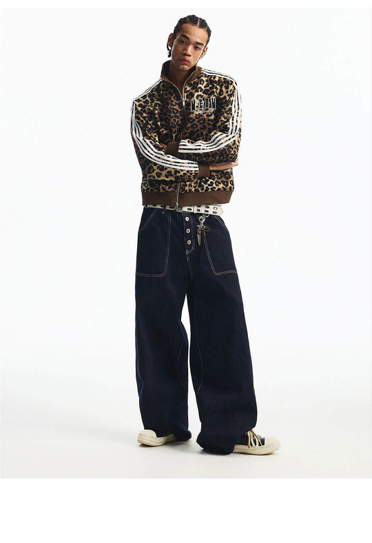 MEDM Leopard Print Stripe Sleeve Track Jacket | Face 3 Face