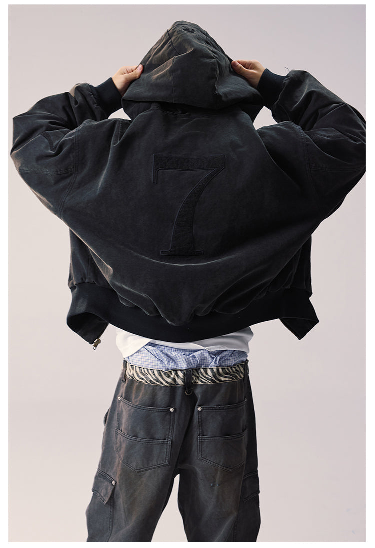 Remedy Embroidered Washed Hooded Bomber Jacket | Face 3 Face