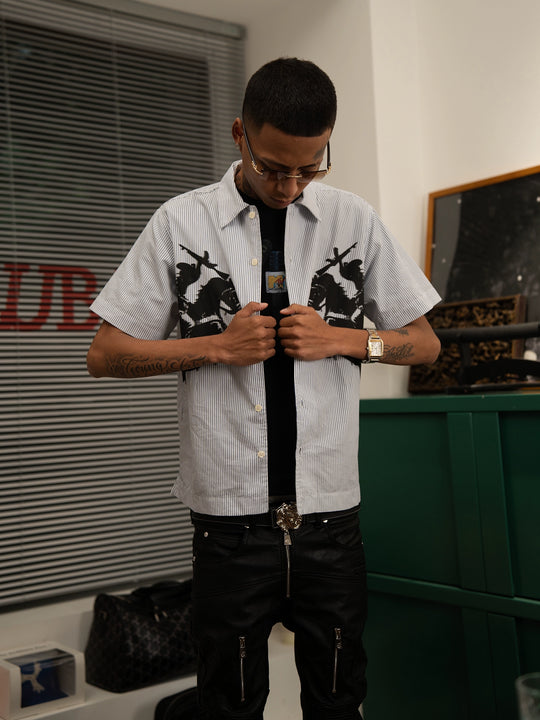 TGFCLUB 223 Print Stripe Short Sleeve Shirt | Face 3 Face