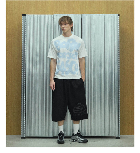 S45 Basic Heavyweight Logo Print Cutoff Baggy Sweat Shorts