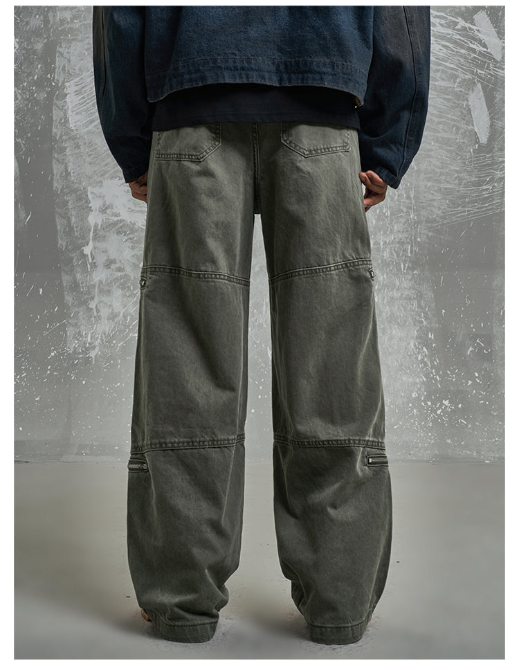 F3F Select Washed Zipper Multi Pocket Work Cargo Pants | Face 3 Face