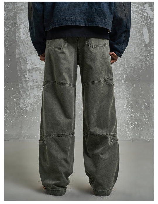 F3F Select Washed Zipper Multi Pocket Work Cargo Pants | Face 3 Face