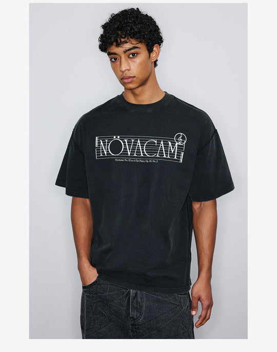 NOVACAM Musical Notes Logo Washed Reverse Stitching Tee | Face 3 Face