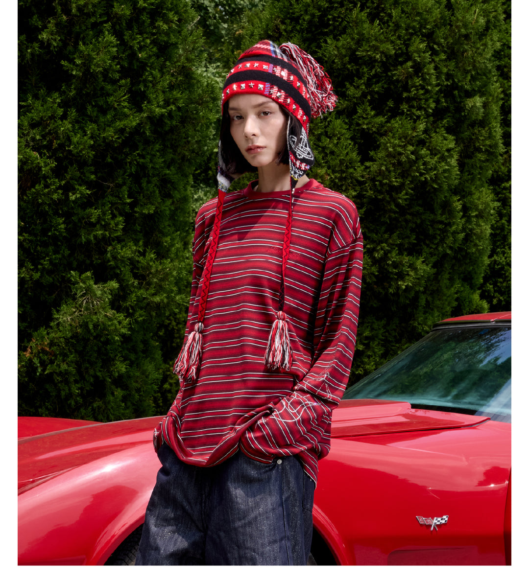 S45 Rhinestone Flame Stripe Long Sleeve Tee | Face 3 Face