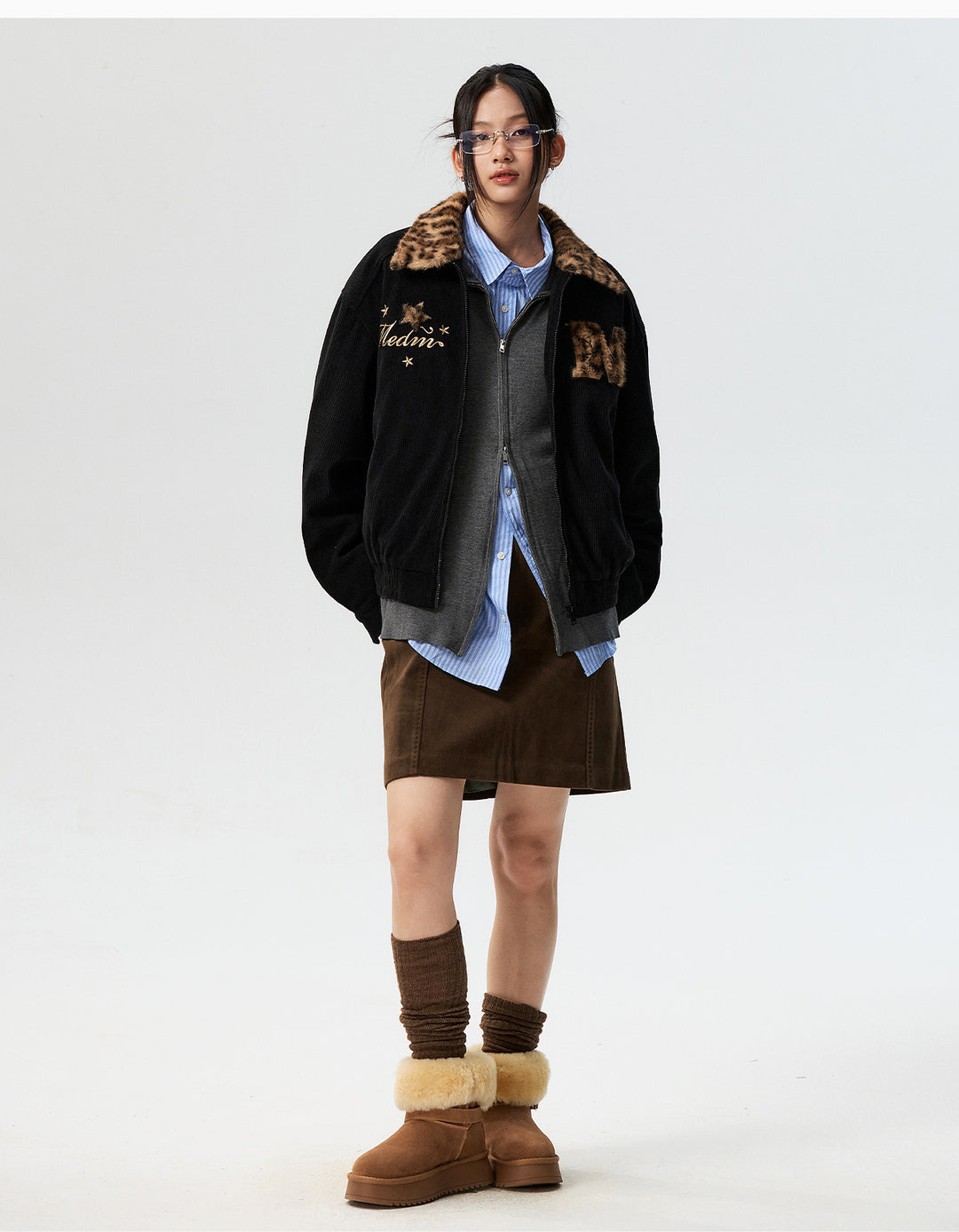 MEDM Leopard Fur Collar Corduroy Jacket | Face 3 Face