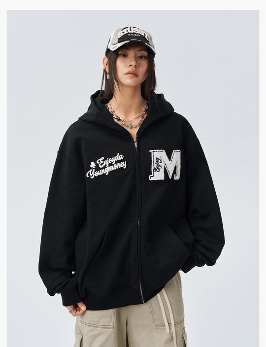 MEDM Towel Applique Embroidery Zip-Up Hoodie | Face 3 Face
