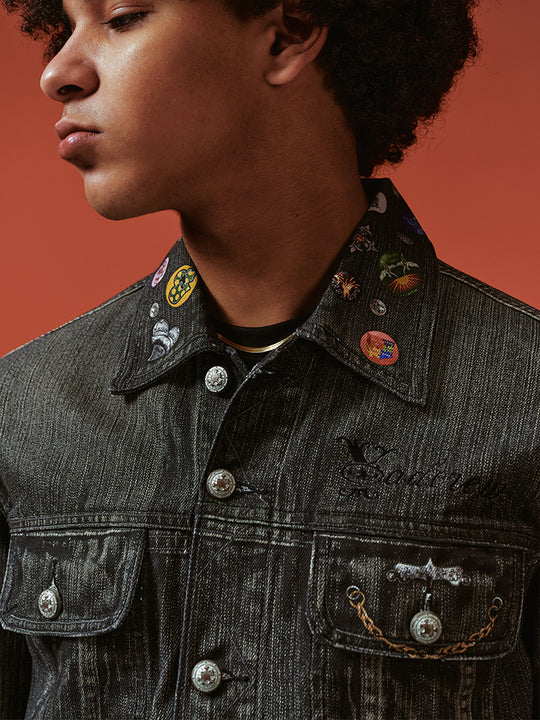 YADcrew Badge-Print Denim Jacket | Face 3 Face