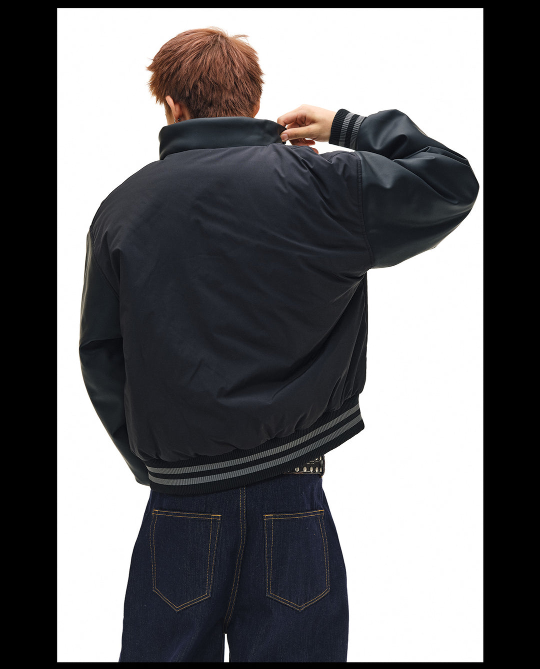 NOVACAM PU Leather Sleeve Puffer Varsity Jacket | Face 3 Face