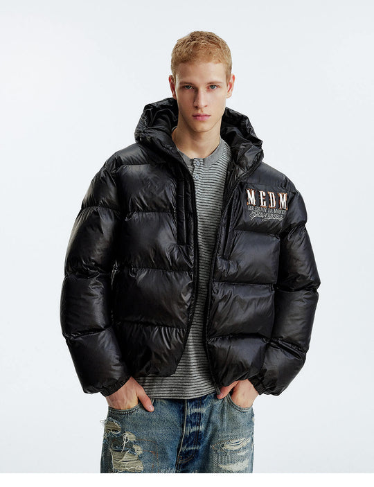 MEDM Leopard Leather Patch Puffer Jacket | Face 3 Face