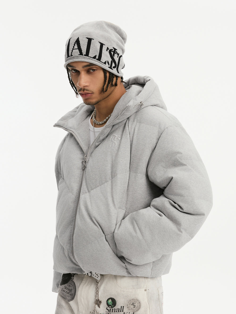 Small Town Kid Floral Gray Deconstructed Hooded Down Jacket | Face 3 Face