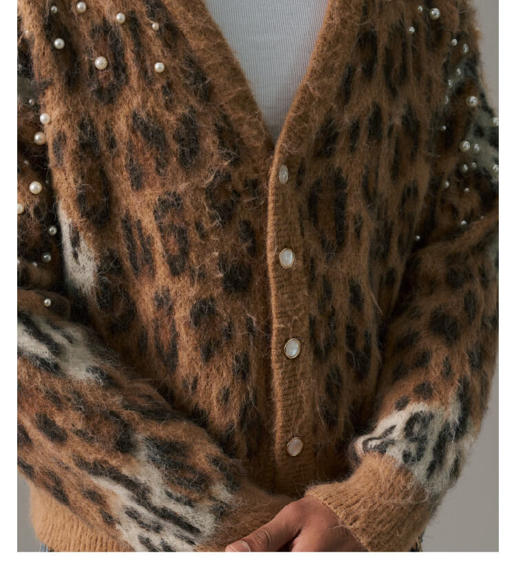 S45 Pearl Studded Leopard Knit Cardigan | Face 3 Face