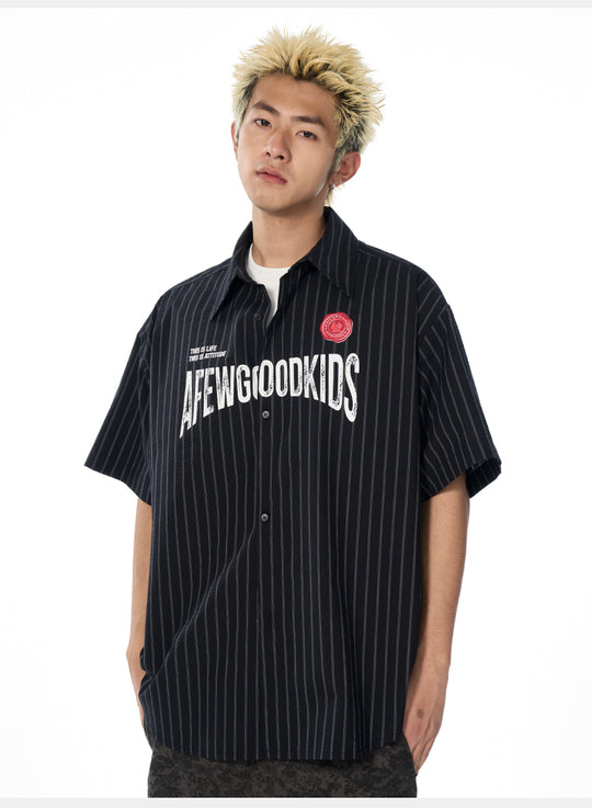 AFGK Striped Logo Print Short Sleeve Shirt | Face 3 Face