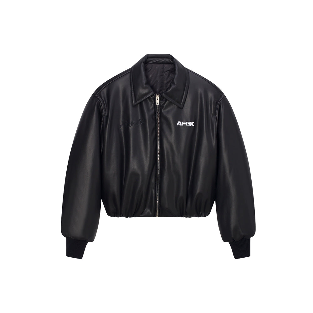 AFGK Embroidered Leather Short Bomber Jacket | Face 3 Face
