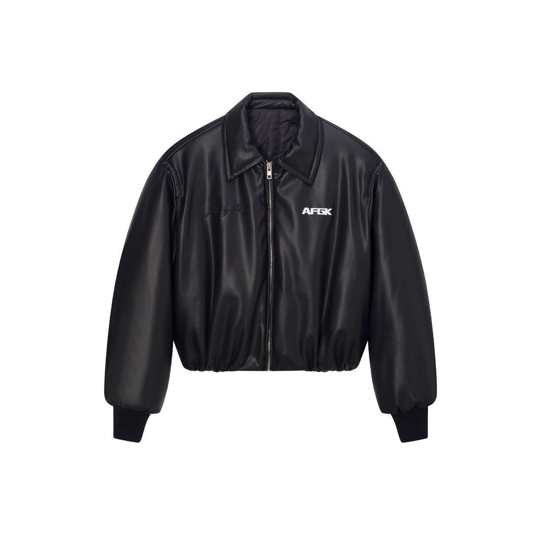 AFGK Embroidered Leather Short Bomber Jacket | Face 3 Face