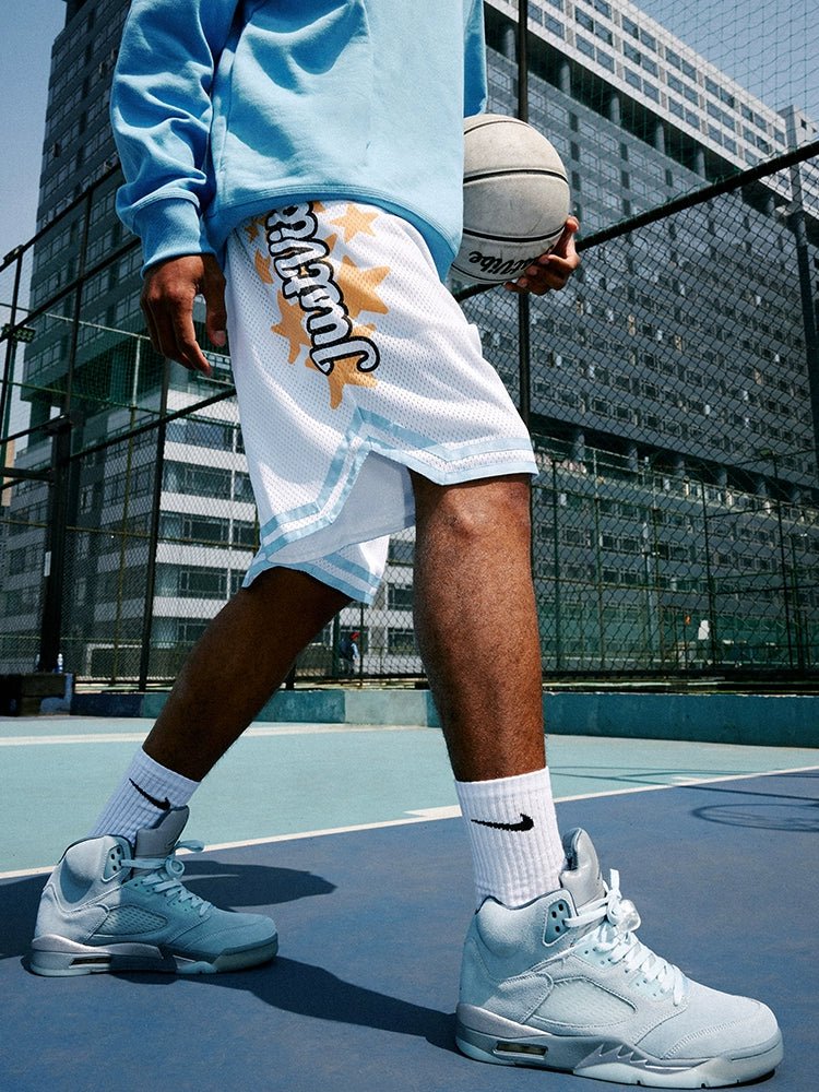 JUST VIBE Star Logo Print Mesh Basketball Shorts | Face 3 Face
