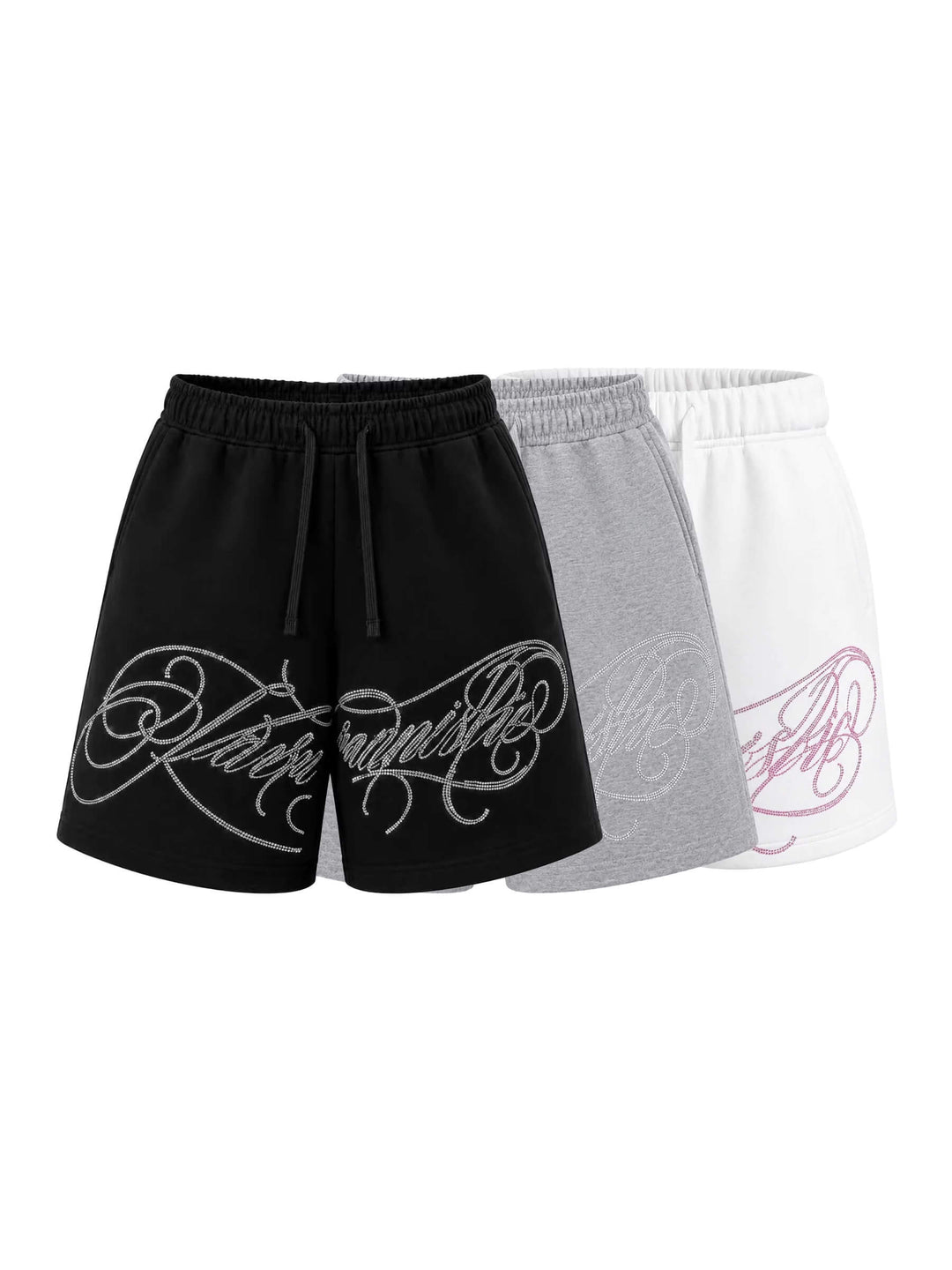 KARMANISTIC Rhinestone Letter Sweat Shorts | Face 3 Face
