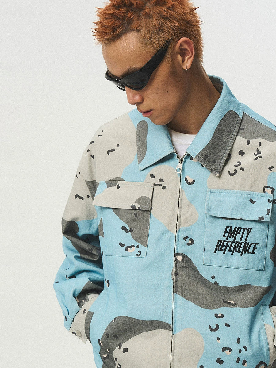 EMPTY REFERENCE Blue Camouflage Pockets Work Jacket | Face 3 Face