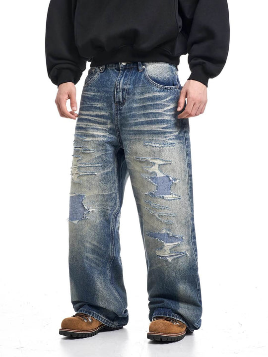 F3F Select Heavy Distressed Washed Patchwork Baggy Jeans | Face 3 Face