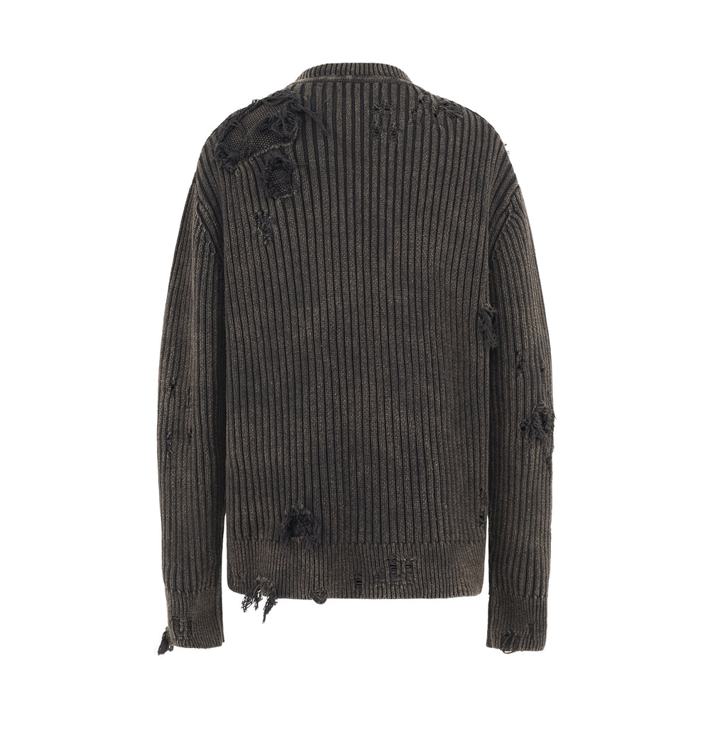 UNDERWATER Washed Handmade Destruction Patchwork Knit Sweater Gray