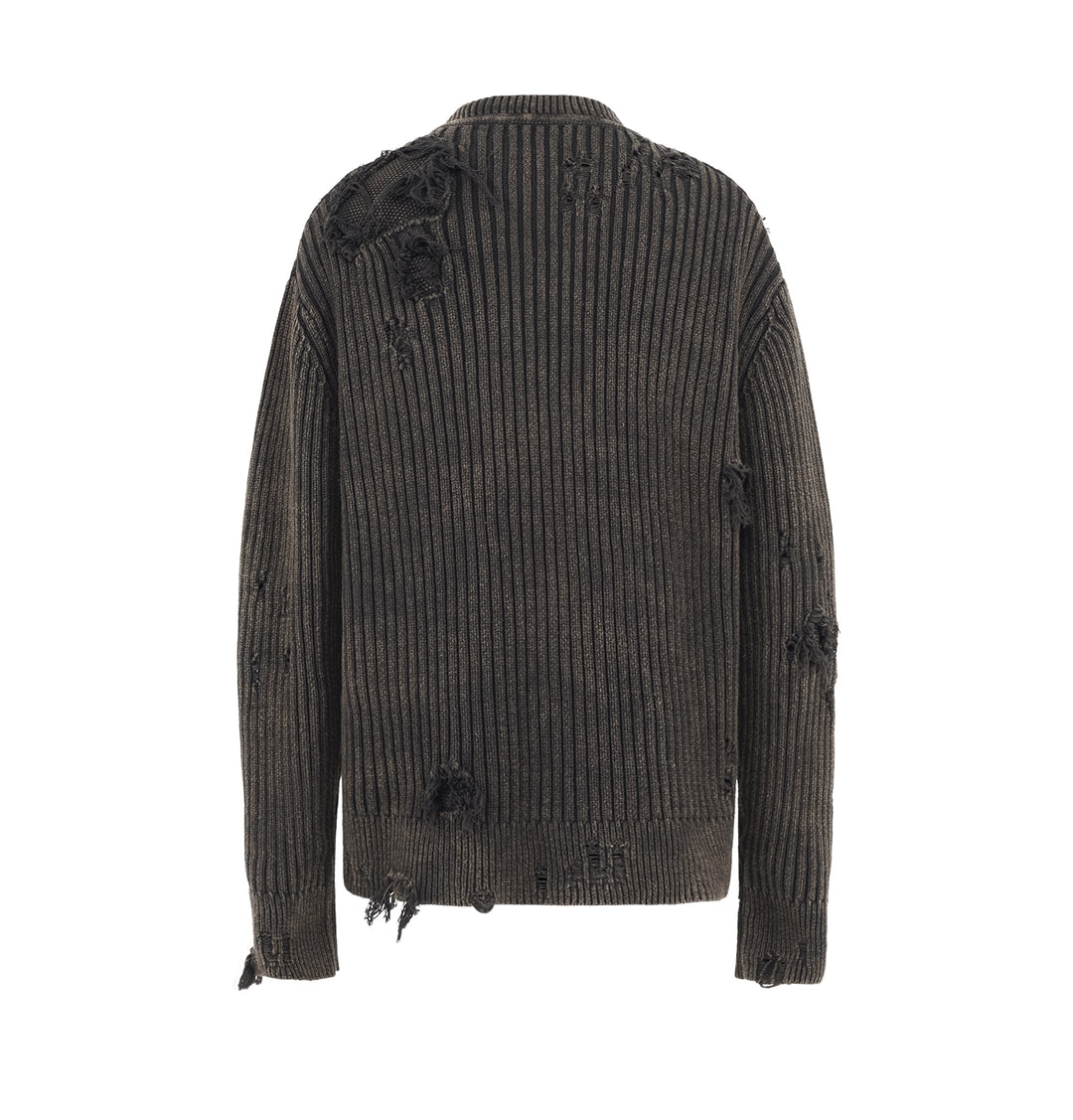 UNDERWATER Washed Handmade Destruction Patchwork Knit Sweater Gray