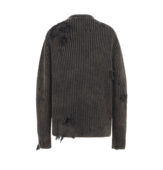 UNDERWATER Washed Handmade Destruction Patchwork Knit Sweater Gray