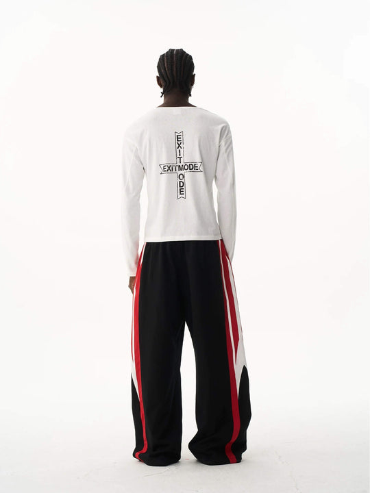 EXITMODE BY BLIND NO PLAN Double Waist Color Block Stripe Baggy Sweatpants | Face 3 Face