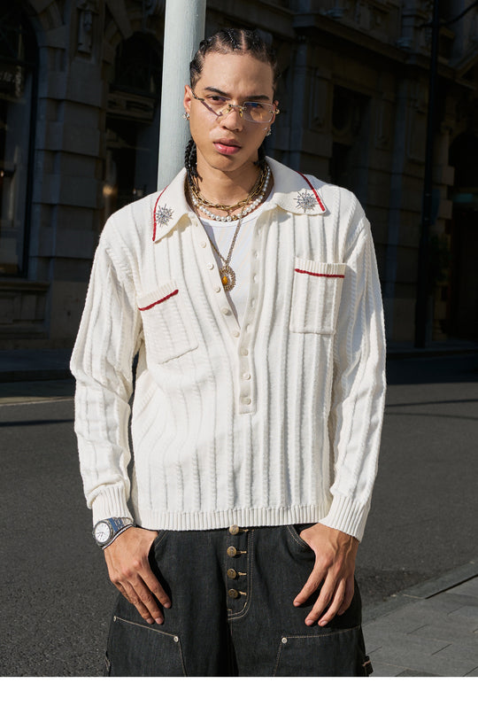 STEEPC Twisted Stripe Polo Knit Sweater | Face 3 Face