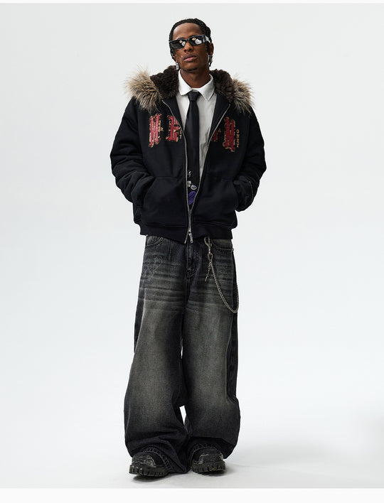 MEDM Faux Fur Lined Hooded Fur Zip Up Jacket | Face 3 Face