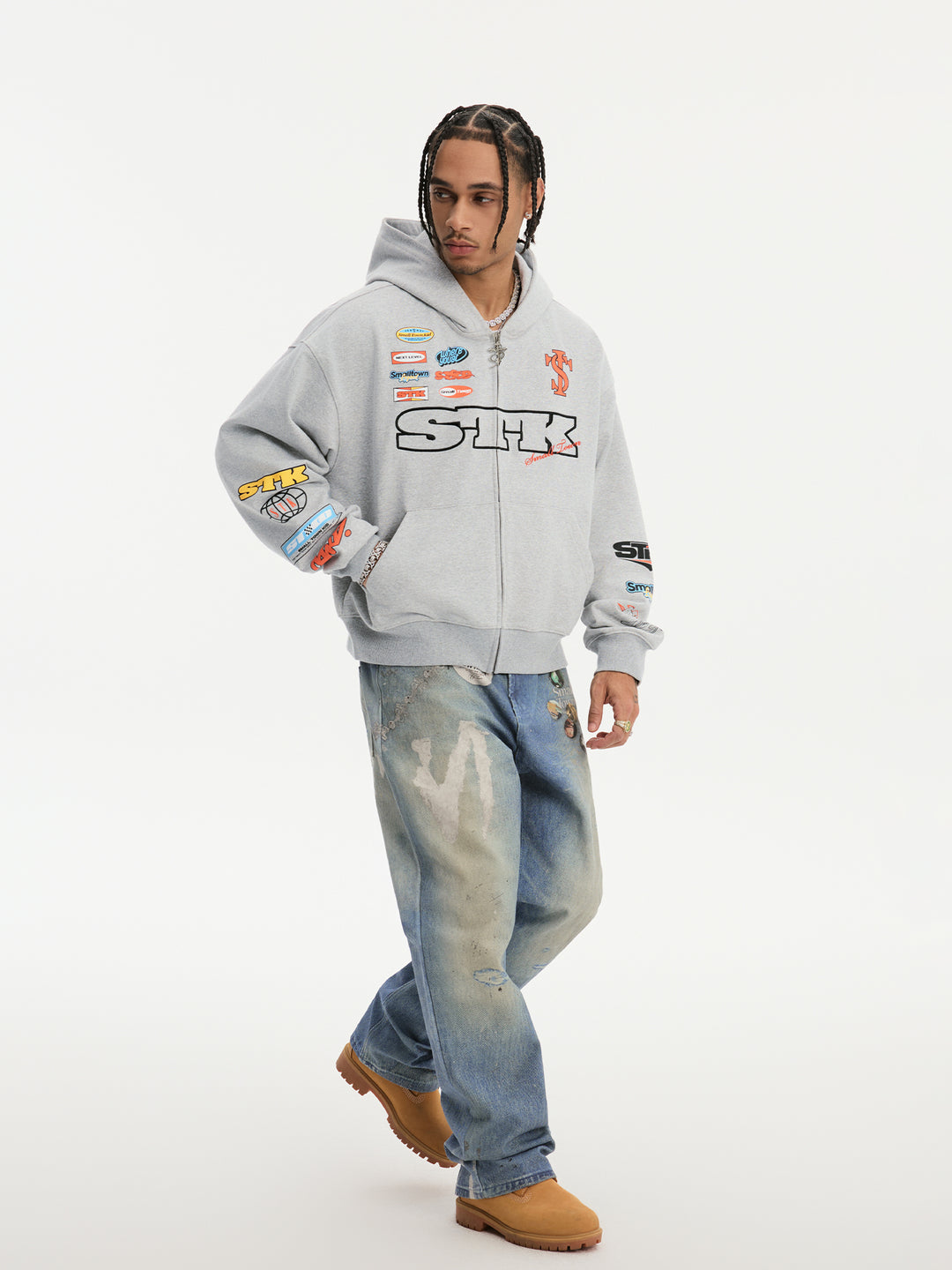 Small Town Kid Racing Badge Printed and Embroidered Zip-Up Hoodie | Face 3 Face