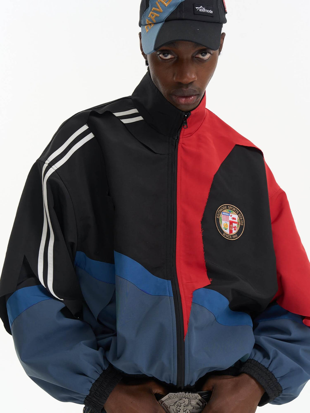 EXITMODE BY BLIND NO PLAN Patchwork Color Block Oversized Track Jacket | Face 3 Face