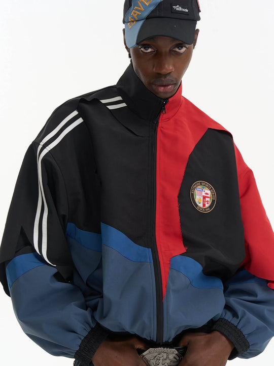 EXITMODE BY BLIND NO PLAN Patchwork Color Block Oversized Track Jacket | Face 3 Face