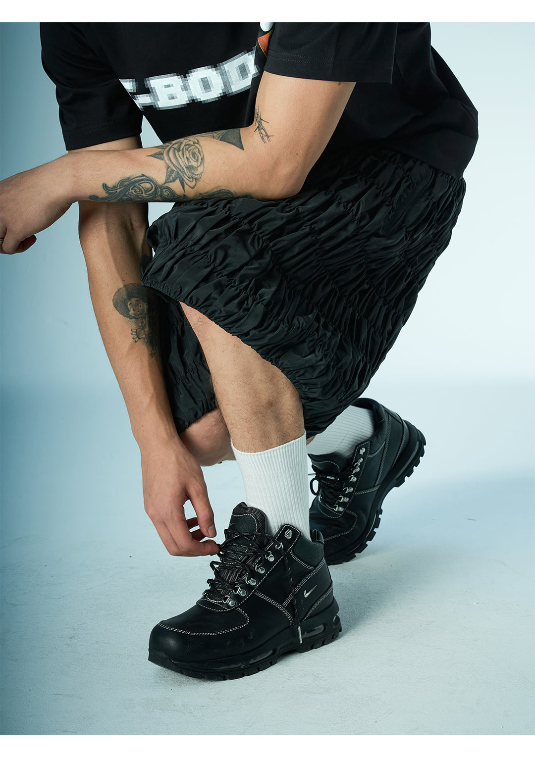 EVILKNIGHT(EK) Layered Pleated Structured Shorts | Face 3 Face