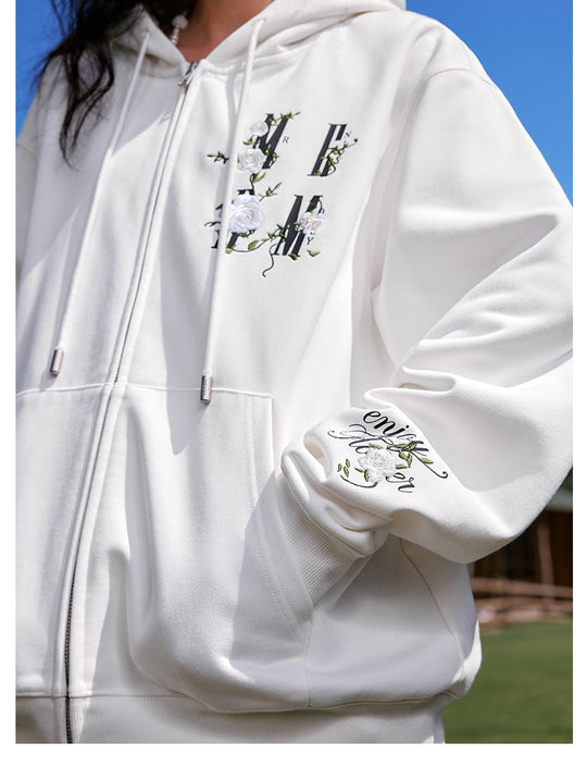 MEDM Flower Logo Embroidered Zip-Up Hoodie | Face 3 Face